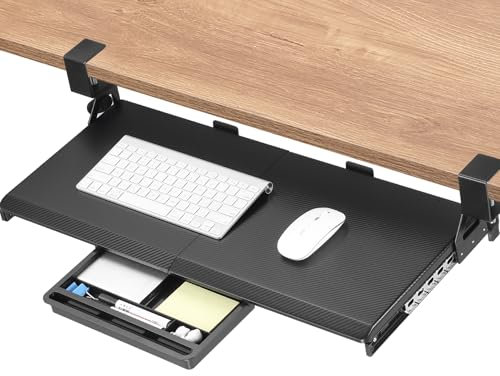 ETHU Tastaturablage, Unter dem Schreibtisch Ausziehbar mit C Klemme Groß Format, Standfest Schiebbarer Tastaturständer, 680 x300 mm, E-Sport schwarz