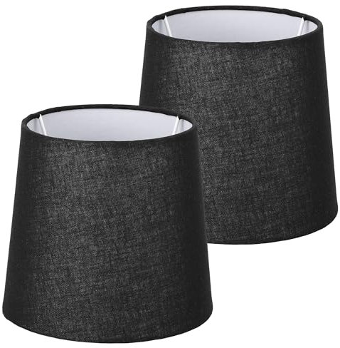 Navaris Pantallas de Lámpara Negro y Blanco - Set de 2x Pantalla Redonda Estilo Vintage para Lámparas de Mesa Salón Dormitorio - Portalámparas E14