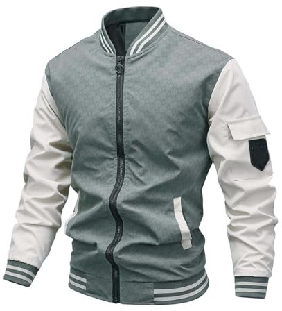Herren Bomberjacke Leichte Wandern Lässige Übergangsjacke Outdoor Frühling Herbst Motorradjacke mit Reißverschlusstaschen Camping Sport Fahrrad Feldjacke College Stehkragen Pilotenjacke Fliegerjacken