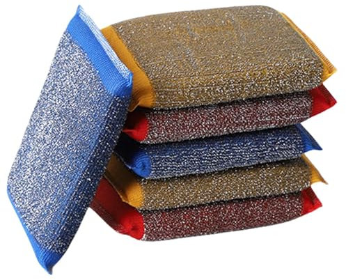 6 spugne in acciaio inox – spugne lavabili | Salviette multiuso in filo | spugne abrasive double face | spugna per la pulizia della cucina | per lavare stoviglie e pentole, cucina, bagno