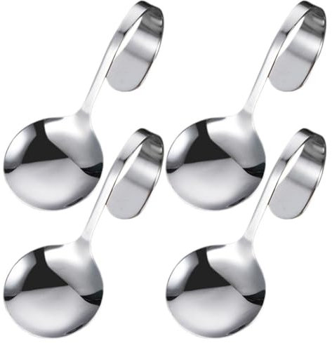 4 Stück Canape-servierlöffel Aus Edelstahl, Bestecklöffel Gebogenem Griff, Dessertlöffel Für Den Hotelgebrauch