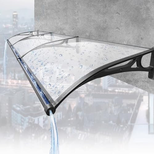 GLMGBP Türvordach für den Außenbereich, geräuscharmes Vordach für die Veranda, gebogenes Vordach für Türfenster, Regenschutz für Fenster, transparente Polycarbonat-Abdeckung mit schwarzer Halterung