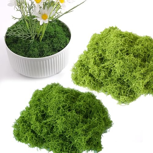 OMJMYY Mousse Artificielle Décorative 100 g D'Islande Végétale Naturelle pour Maison, Jardin, Plantes en Pot (Vert Foncé, Vert Clair)