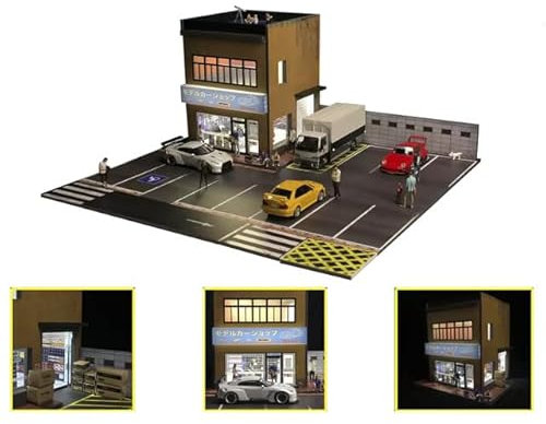 1:64 GFANS Model Car Diorama Garage Shops with LED Lighting Dealership Model Car Toy (Japanese Store)