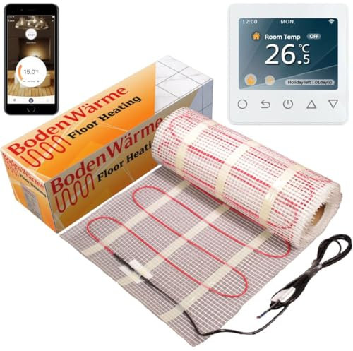 Electric Underfloor Heating Mat 200w /m² Under Tile Heating (Including Wifi Thermostat) (White, 1.5m²)