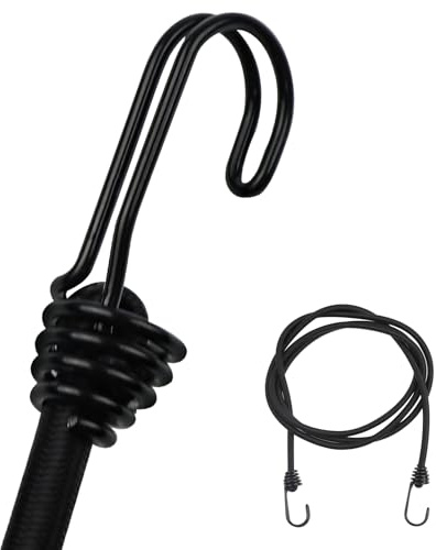 DRERIO 2 m Lange Spanngummi mit Haken - 1 Stück, Schwarz 8 mm | Robuste Haken, hohe Zugkraft, für Fahrrad, Auto, Wohnwagen, Gepäck – langlebig