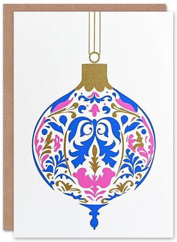 Wee Blue Coo Greeting Card Finial Art Nouveau Bauble Pink Blue Gold Modern Blank For Him Or Her Art Xmas Christmas Card