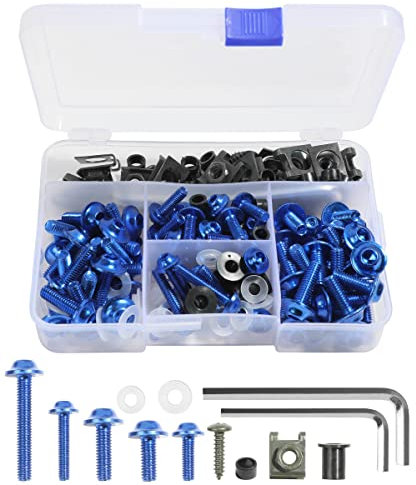 Flaconi 177PCS Motorrad Verkleidung Schrauben Kit, Verkleidungsschrauben Motorrad,Motorräder Windschutzscheibe Verkleidungsschrauben,Geeignet für die Meisten Sportmotorräder auf Dem Markt (Blau)