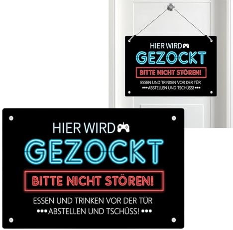 Hier Wird Gezockt Metallschild, Zocker Gaming Zimmer Deko Schild, Bitte Nicht Stören Türschild, Geschenk Gamer Sachen für Jugendliche Jungs Zocker