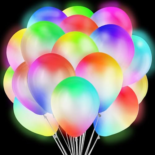 YOUYIKE 40 Weiße Led Ballons, 12 Zoll Leuchtende Luftballons, mit bunten Lichtern, Leuchtet Ballons im Dunkeln, für Party, Geburtstag, Hochzeit, Festival, Weihnachten, Karneval, Birthday Decorations