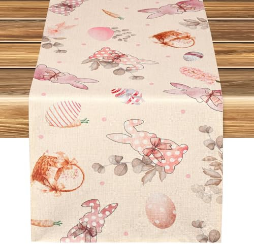 Yibat TischläUfer Ostern Rosa Ostern Deko Deko Ostern Saisonale Rosa Hase FrüHling Ostern Küche Tischdekoration Urlaub Party Dekor 40x140cm