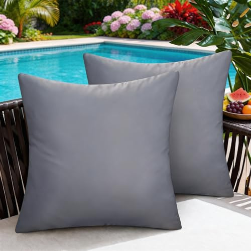 BonBotimen Outdoor Kissen Wetterfest und Wasserdicht, Kissenbezüge 40x40 cm– 2er Set Dekorative Kissenhüllen aus Polyster Leinenoptik Kissen Bezug, Pflegeleicht, für Sofa, Balkon und Garten, Grau