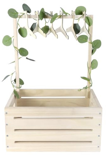 Mounting UP Babykorb aus Holz, mit Griff und Kleiderstange und Eukalyptusblättern, Willkommensgeschenk für Neugeborene, Jungen, Mädchen, einfache Montage, Naturholz, klein