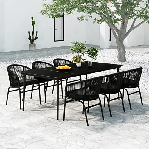 Brokky 7-TLG. Garten-Essgruppe Sitzgruppe Outdoor StüHle Tisch Set GartenmöBel Set Garten Tische FüR DraußEn Schwarz 3099243