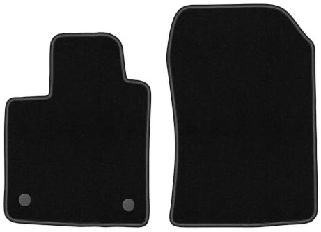 Velours-Fußmatten vorne passend für Renault Twingo II 2007-2014, Schwarz | passend für Schrägheck; dünner Velours-Teppich (Polypropylen), ca. 4 mm; rutschfest, runde Befestigungen (Typ RN)