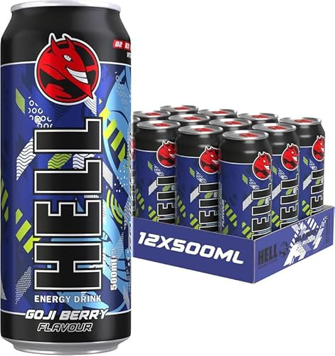HELL Energy Drink | +20% More Caffeine | Vitamins B2, B3, B6, B12, C & D | No Preservatives | Environmentally Friendly Packaging | 12 x 500 ml | Compatible with HELL Energy
