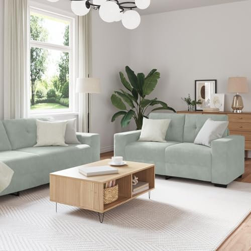 LAPOOH 3-teilige Sofagarnitur mit Kissen Hellgrau Velvet, Sofas & Couches, Sofa Wohnzimmer, Relaxsofa, Sofa Für Schlafzimmer - 3324639