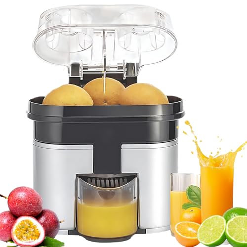 Dual-Head Electric Citrus Juicer with Built-In Slicer, Removable Cone Attachments and Strainer for Fresh Juice Making