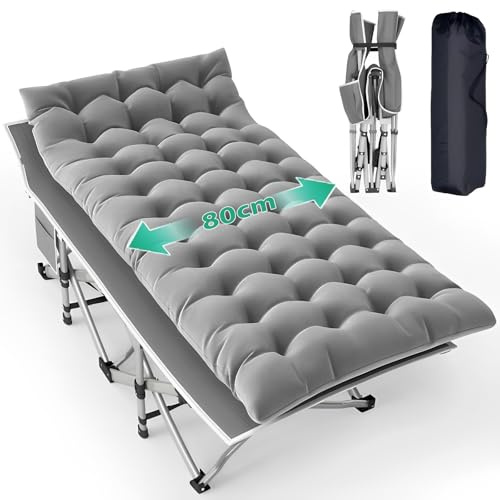 XXL Campingbett Feldbett 190 x 80 x 37 cm Feldbett Klappbar mit Matratze, Klappbett mit Seitentasche, tragbares Campingliege, Faltbar Gästebett bis 408 kg für Outdoor, Garten, Camping, Reisen, Indoor