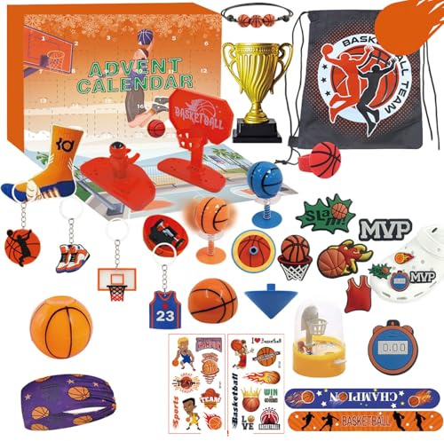 Adventskalender 2025 24PCS Basketball Countdown -Kalender Basketballzubehör für Teenager Mädchen Jungen Weihnachtsferienspiele und Dekoration.