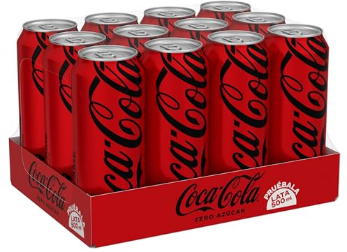 Coca-Cola Zero Azúcar, Refresco de Cola sin Azúcar, Bajo en Calorías -Pack 12 Latas de 500 ml