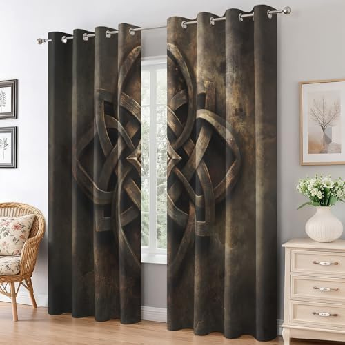 Generisch Blickdichte Vorhänge Keltischer Knoten, Wohnzimmer Schlafzimmer Deko, Vintage Nordische Mythologie Gardinen mit Ösen, Thermo Verdunklungsvorhänge 2er Set H166 x B75 cm pw&34