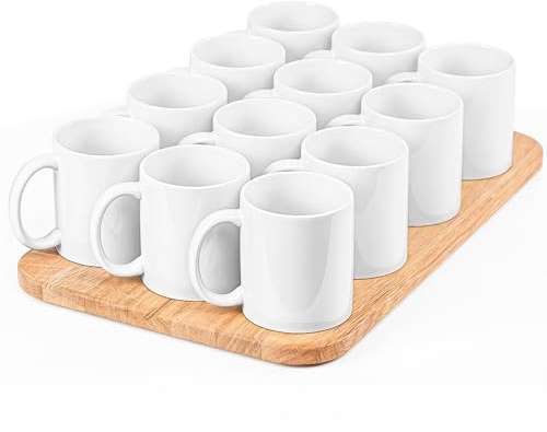 KONZEPT Kaffeebecher Set 12er – 350 ml Porzellantassen zum Bemalen, perfekt für kreative DIY-Ideen & persönliche Geschenke – weiße Keramiktassen
