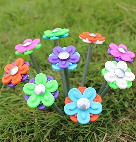 Blue Diamond Daisy Tent Pegs x 20 With Flower Heads + Storage Case & Peg Cleaner
