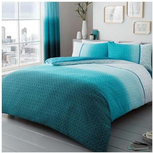 GAVENO CAVAILIA -Set copripiumino reversibile, in poliestere e cotone, stile urbano sfumato, colore: verde acqua, per letto matrimoniale