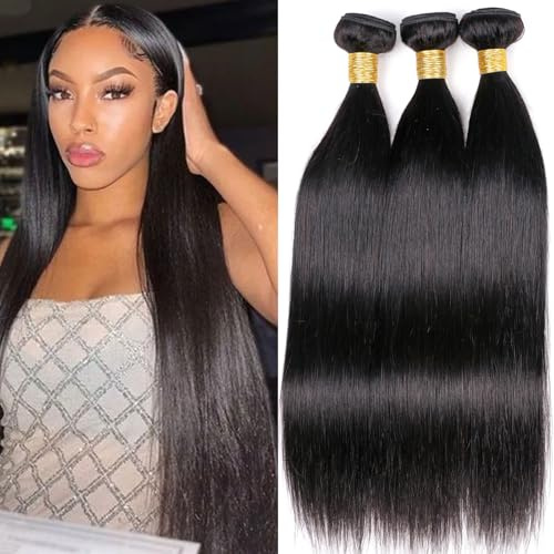 DaiMer Straight Bundles Human Hair 22 24 26 Inch for Black Women Full Head | 3 Bundles Remy Human Hair Straight Weaves 300g a lot 10a Unprocessed Brazilian Virgin Extensions Sew in Natural Color