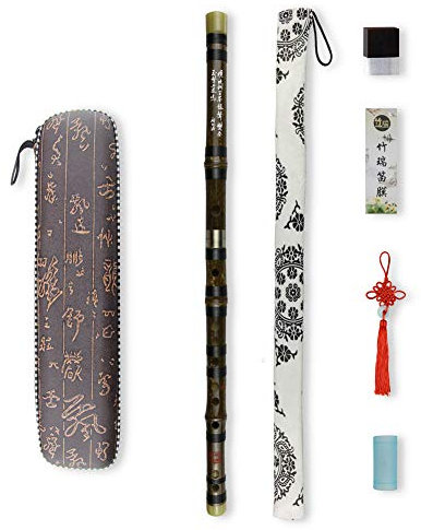 Dizi Flûte en bambou pour débutants C/D/E/F/G avec membrane, colle et kit de protection, instrument chinois traditionnel Key of D/Black Bamboo