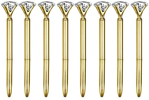 MEGAUK 8 Pcs Große Kristall Diamant Kugelschreiber, Metall Kugelschreiber für Schule Uni Büro Hochzeit - Schreibfarbe Schwarz (Gold)