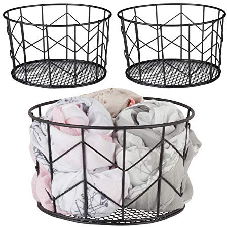 Relaxdays 2 x Drahtkorb, rund, Vintage Design, Aufbewahrung, Kleidung, Accessoires, Deko Korb, Metall, HxD: 12,5 x 22 cm, schwarz