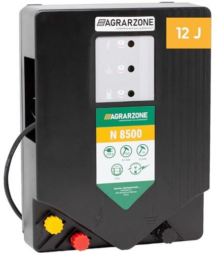 Agrarzone N8500 Weidezaungerät 230V, 12 Joule - Extra Starkes Elektrozaun Gerät 10.000V - LED-Kontrolle - Hohe Hütesicherheit für Pferde, Rinder, Schafzaun, Weidezaun