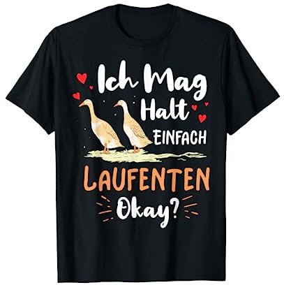 Laufente Entenliebhaber T-Shirt, Schwarz, Unisex, Kurzarm, Cartoon, S