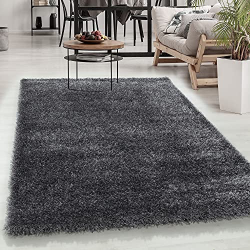 Carpetsale24 Teppich Wohnzimmer Shaggy Einfarbig Design 80 x 150 cm Grau - Hochflor Teppich Schlafzimmer Luxuriöse Kuschelig und Super Weich Flauschiger Teppich Langflor 50 mm Florhöhe Läufer