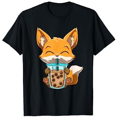 Kawaii Bubble Tea Fuchs Lustiger Boba-Tee Kurzarm T-Shirt