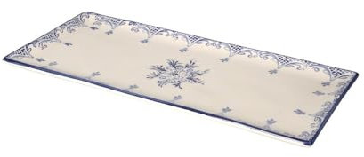 Keyhomestore- Vassoio rettangolare, realizzato in ceramica, decorato con un raffinato motivo Blu, ideale per cibi, servire in tavola antipasti, misure 17x36 cm.