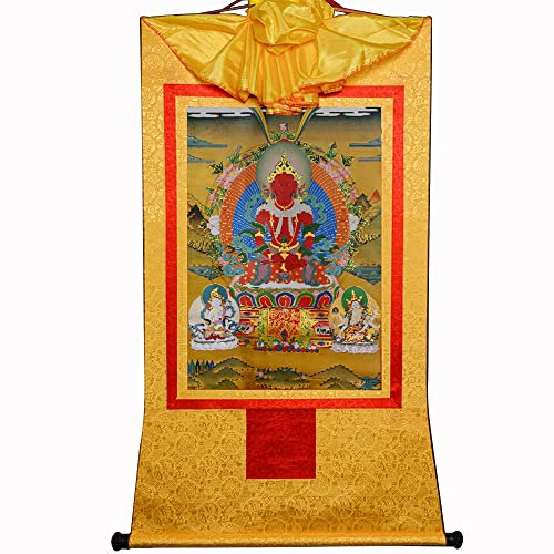 Gandhanra Thangka Tibetische Wandbehang,Amitayus Thangka,Heißgeprägter Buddha Wandteppich für Zen Wohnkultur, Meditation, Spirituelle Entspannung und Ruhe