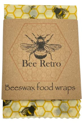 Bee Retro | Beeswax Wrap - Yellow Bee - Medium - Pack of 3-30 x 30 cm each