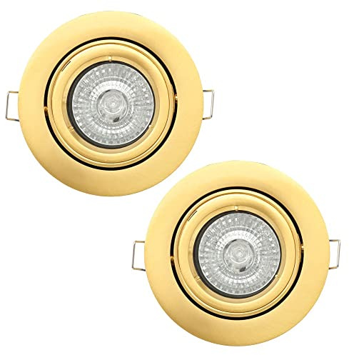 LITECRAFT Recessed Downlights Fire Rated Tiltable Spotlights - (Satin Brass, Pack of 2)