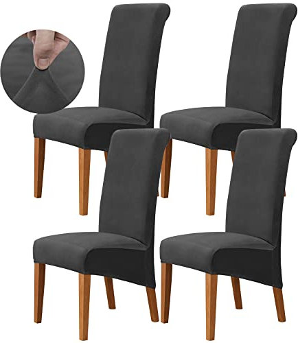 Ruucy Stuhlhussen Samt XL 4er Set, Stretch Stuhlbezug für Esszimmerstühle, Waschbar Sesselbezug Universal Sesselhusse für Esszimmer, Hotel, Bankett, Hochzeit, Party(Schwarz)