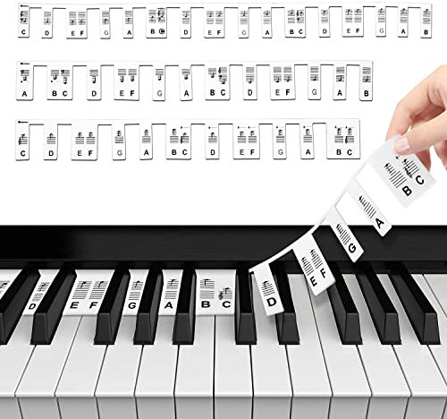 DBALL Abnehmbare Keyboard Noten Aufkleber 61/88 Klaviertastatur Notenetiketten Anfänger Silikon Klaviernoten Anleitung Wiederverwendbare Schwarz Klavier Keyboard Stickers