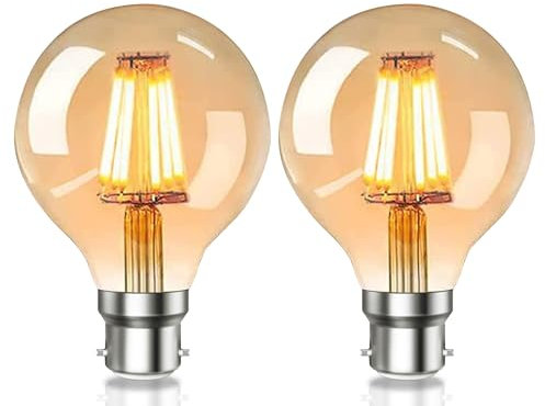 YUNRRD Vintage Bayonet Light Bulb 6W(60W Equilavent),G80 B22 LED Edison Bulb,Warm White 2700K Bayonet Llight Bulb,Amber Retro Style Energy Saving Filament Decorative Bulbs,600LM,220V(2 Packs)