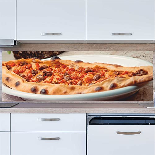 INDIGOS UG Kitchen Back Wall Plate for Tile Mirrors - Pide Doner - 170 x 65 cm - Splash Guard Aluminium Composite Plate Heat Resistant - Kitchen Back Wall Modern Wipeable - Stove & Oven - Wall