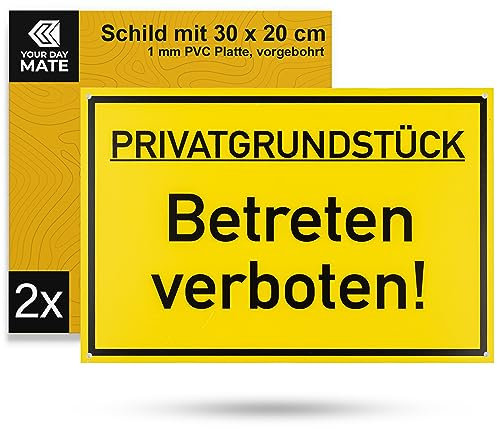 Hinweisschild PRIVATGRUNDSTÜCK - Betreten verboten!, 2 Stück, 30 x 20 cm, 1 mm starkes PVC Schild mit Bohrlöchern, Schilder Grundstück betreten untersagt, Achtung Unbefugte verboten Warnhinweis