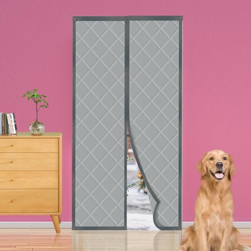 YRH Thermal Insulated Door Curtain - Windproof Heavy Soundproofing, Oxford Cloth Polyester Cotton Thermal,Automatically Close,Powerful Magnets,Full Frame Magic Tape (90 × 200 cm,Gray)