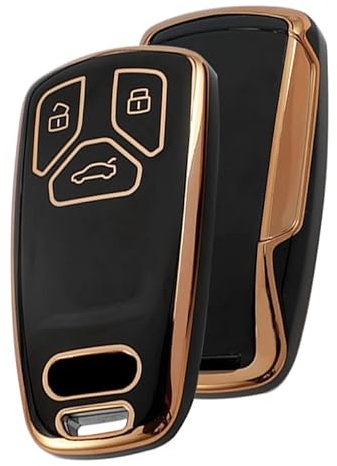 Juttzzei Autoschlüssel Hülle Audi für Audi A4 B9 A5 A6 A7 A8 C8 F5 S4 S5 RS4 RS5 Q5 Q7 TT TTS Schlüsselhülle, Audi A6 Schlüsselhülle, Weiche TPU Silikon Audi A4 B9 Schlüsselhülle - 3 Tasten (Schwarz)