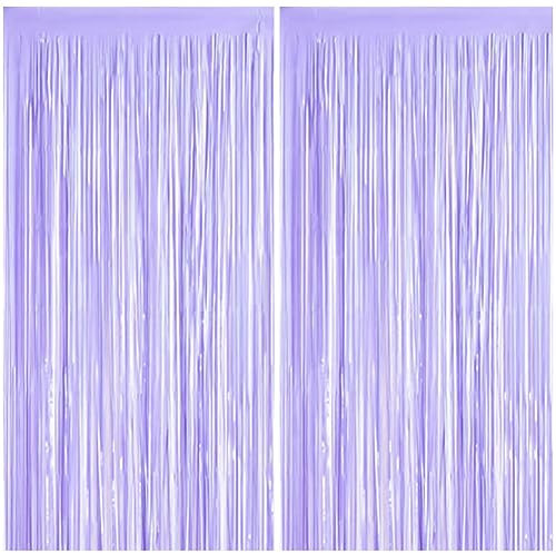 Lametta Vorhänge, 2 Stück Lila Glitzervorhang Fringe 1 x 2m Metallic Folienfransen Hintergrund, Luftschlangen Folie Vorhang für Geburtstag Hochzeit Weihnachten Party Dekoration, Tinsel Curtains Purple