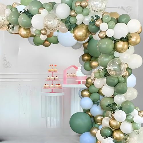 Ballon Girlande Grün,152 Stück Luftballon Girlande Grün mit Avocado Grüne Ballons Olive Gold Sage Green Ballons Set für Geburtstag Hochzeit Abschlussfeier Baby Shower Tropische Party